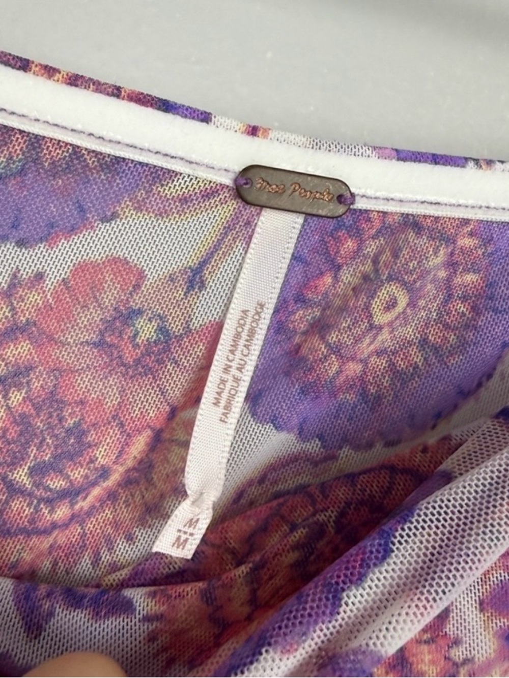 SOLD Free People Brooke Taylor Fairy Floral Purple Mesh Asymmetrical Tube Top Sz - Picture 5 of 6